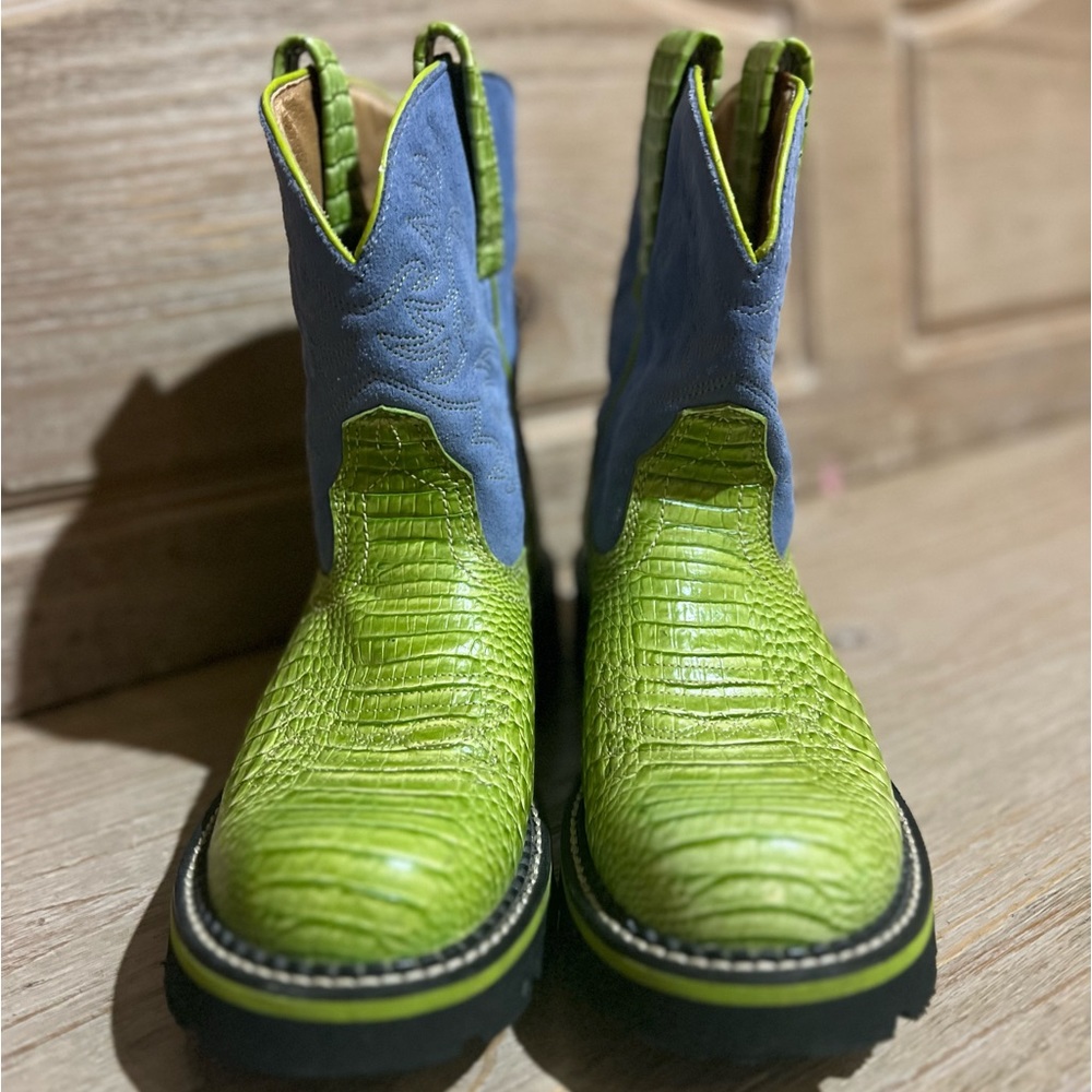 Ariat Fatbaby Lime Green Blue Suede Leather Cowboy Boots Women 8